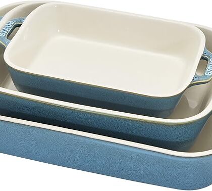 Conjunto de assadeiras de cerâmica, 3 peças, turquesa rústica